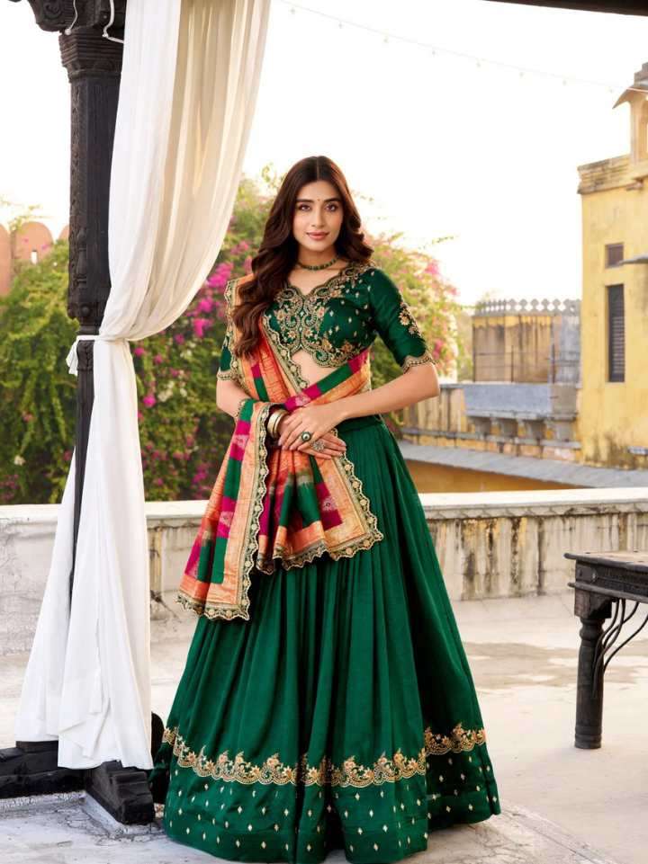 vichitra silk thread embroidered lehenga choli collection