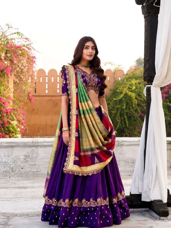 vichitra silk thread embroidered lehenga choli collection