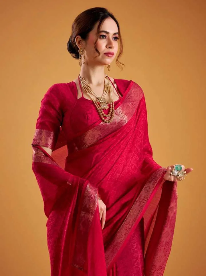 Poly Shimmer Zari Weaving Saree