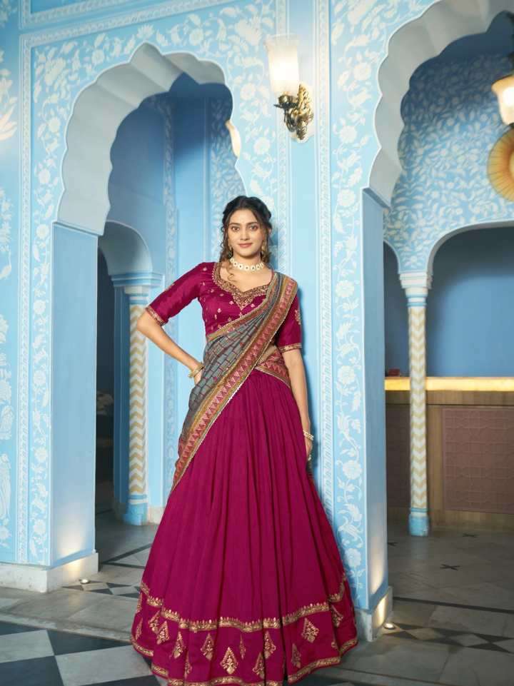 vichitra silk thread embroidered lehenga choli collection