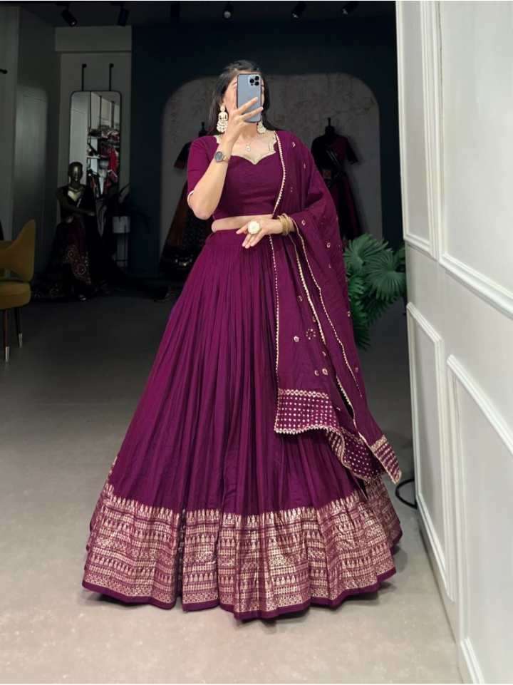pure chanderi plain zari worked lehenga choli collection