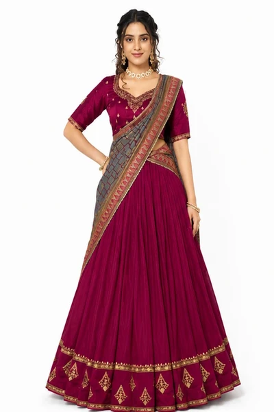Vichitra Silk Thread Embroidered Lehenga Choli Collection 1 Vichitra Silk Thread Embroidered Lehenga Choli Collection