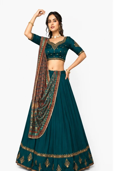 Vichitra Silk Thread Embroidered Lehenga Choli Collection 2 Vichitra Silk Thread Embroidered Lehenga Choli Collection - Image 2