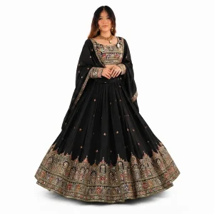 French Crepe Multi Thread Embroidery Lehenga Choli