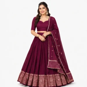 Pure Chanderi Plain Zari Worked Lehenga Choli Collection