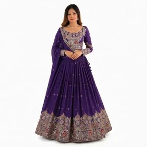 French Crepe Multi Thread Embroidery Lehenga Choli