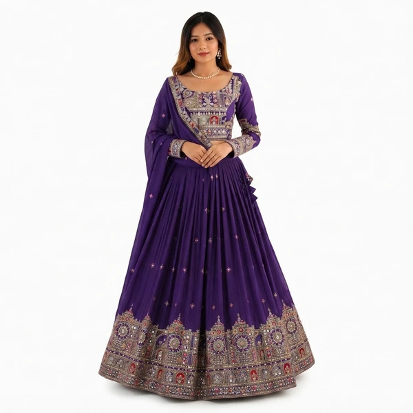 French Crepe Multi Thread Embroidery Lehenga Choli 1 French Crepe Multi Thread Embroidery Lehenga Choli