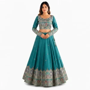 French Crepe Multi Thread Embroidery Lehenga Choli