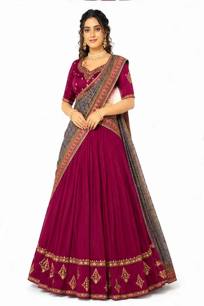 Vichitra Silk Thread Embroidered Lehenga Choli Collection 2 Vichitra Silk Thread Embroidered Lehenga Choli Collection