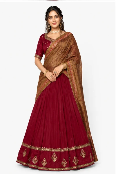 Vichitra Silk Thread Embroidered Lehenga Choli Collection 1 Vichitra Silk Thread Embroidered Lehenga Choli Collection