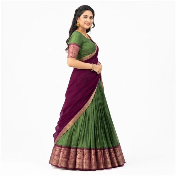 Zari Weaving Traditional Lehenga Choli 2 Green Bridal Lehenga Choli for Women – Front View | Löweo Germany