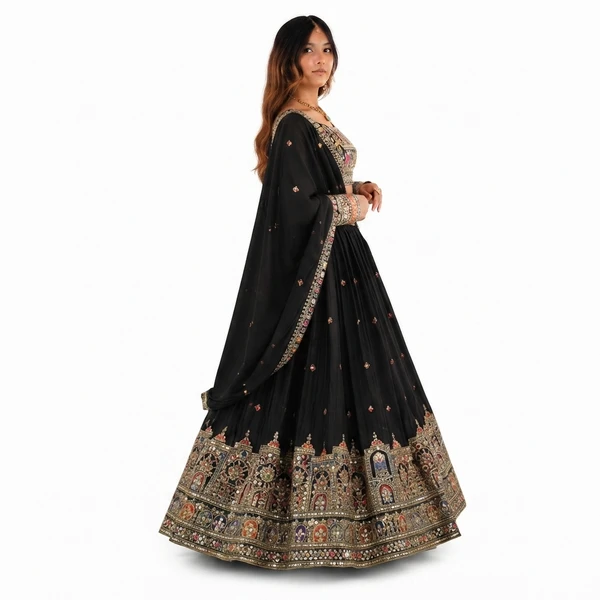 French Crepe Multi Thread Embroidery Lehenga Choli 2 French Crepe Multi Thread Embroidery Lehenga Choli