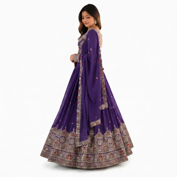 French Crepe Multi Thread Embroidery Lehenga Choli 2 French Crepe Multi Thread Embroidery Lehenga Choli