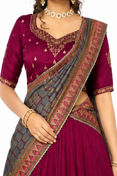 Vichitra Silk Thread Embroidered Lehenga Choli Collection 4 Vichitra Silk Thread Embroidered Lehenga Choli Collection - Image 4