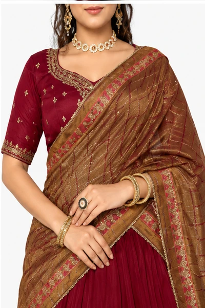 Vichitra Silk Thread Embroidered Lehenga Choli Collection 4 Vichitra Silk Thread Embroidered Lehenga Choli Collection - Image 4