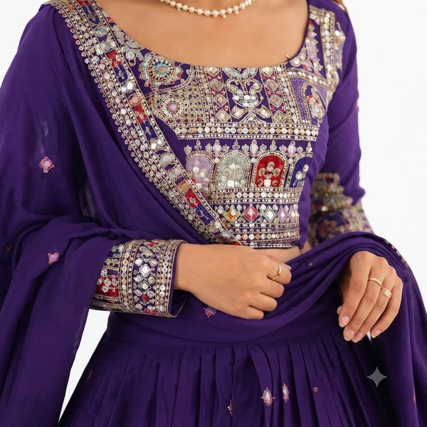 French Crepe Multi Thread Embroidery Lehenga Choli 4 French Crepe Multi Thread Embroidery Lehenga Choli