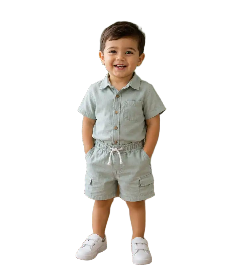 Baby Boys Two Piece Buttoned Shirt & Shorts Set 1 Baby Boys Two Piece Buttoned Shirt & Shorts Set bonn