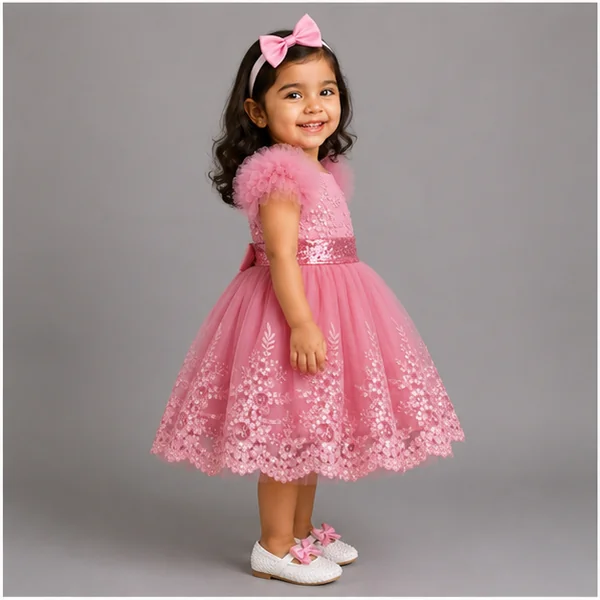Baby Girls 3pc Floral Layered Party Dress with Headband & Shoes (6-24M) 2 Baby Girl Party Dress | Löweo Germany